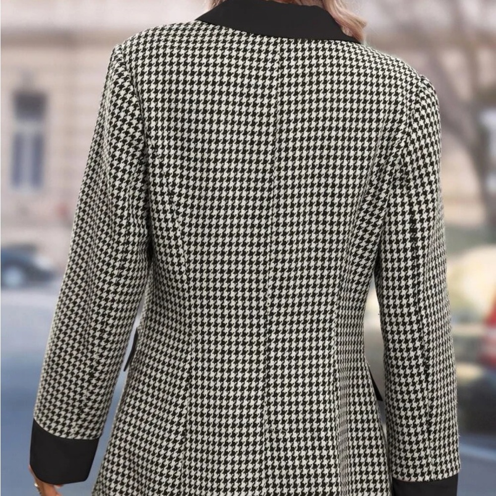 Luxe houndstooth plaid color block single breasted blazer - Picture 3 of 5